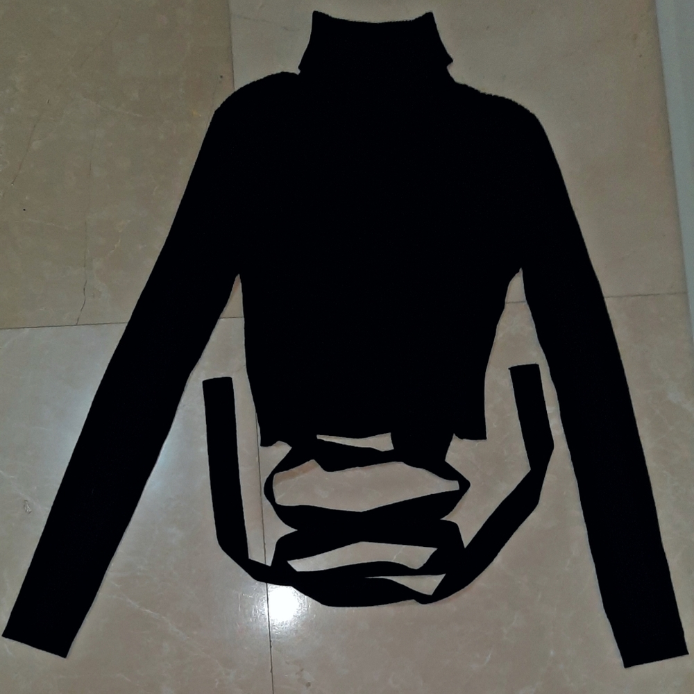 Junior's Ribbed Turtle Neck Sweater With Laces